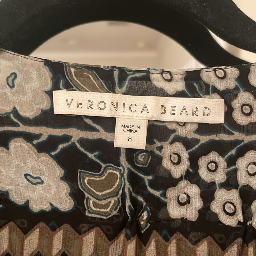 Veronica Beard Sheer Floral Print Mini Dress in Black and Olive - Picture 2 of 5